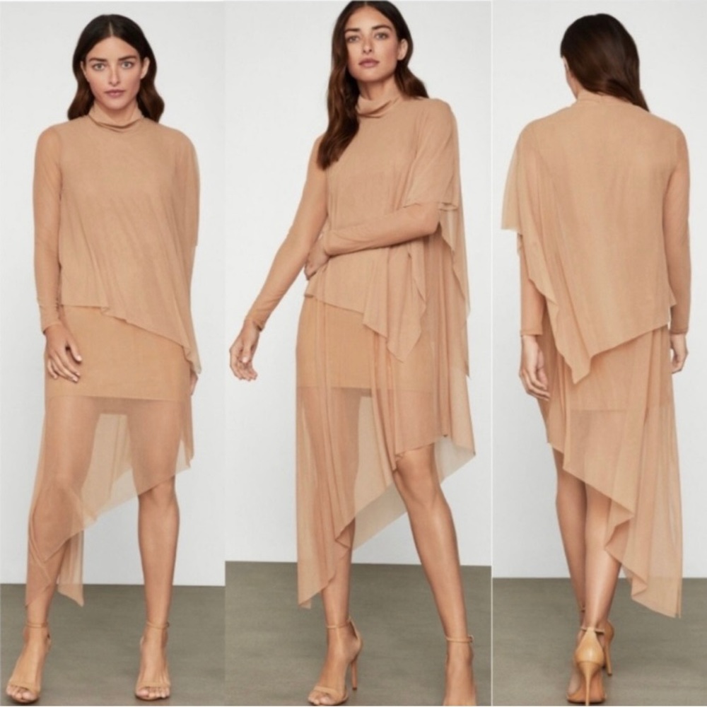 💫HP‼️💫 NWT BCBG MAXAZRIA Asymmetrical Layered Turtleneck Dress in Nubuck, Med - Picture 1 of 12